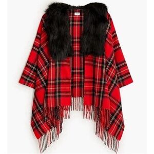 J. Crew cape shawl with fur collar NWT